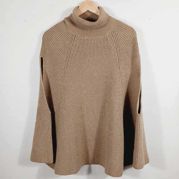 NWT Classic Tan Turtleneck Cape, Poncho Sweater W/ Armholes by PINCH, Size M/L - Picture 7 of 16